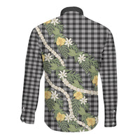 Aloha Puakenikeni Anthurium Pikake Lei Long Sleeve Button Shirt Black Hawaiian Palaka Pattern LT9 - Polynesian Pride