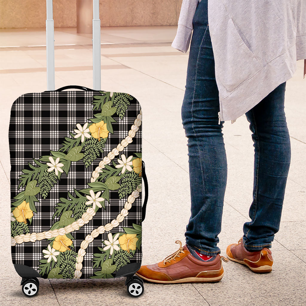 Aloha Puakenikeni Anthurium Pikake Lei Luggage Cover Black Hawaiian Palaka Pattern
