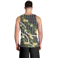 Aloha Puakenikeni Anthurium Pikake Lei Men Tank Top Black Hawaiian Palaka Pattern LT9 - Polynesian Pride