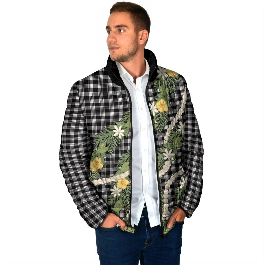 Aloha Puakenikeni Anthurium Pikake Lei Padded Jacket Black Hawaiian Palaka Pattern