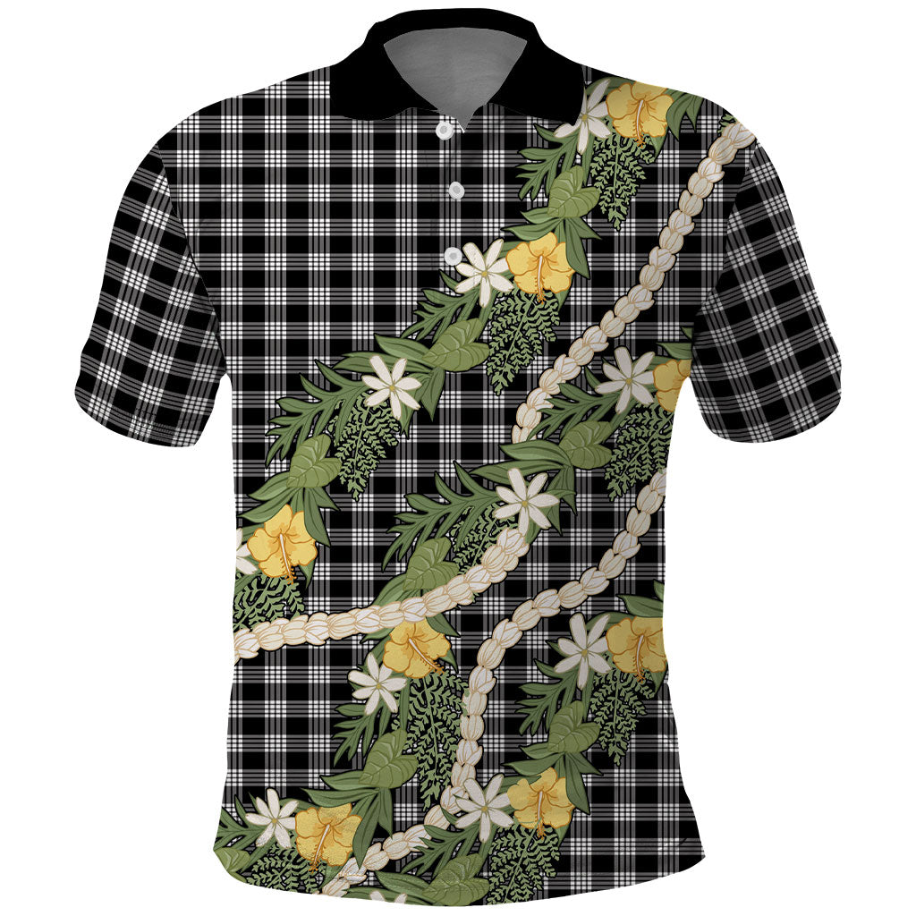 Aloha Puakenikeni Anthurium Pikake Lei Polo Shirt Black Hawaiian Palaka Pattern