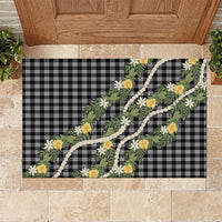 Aloha Puakenikeni Anthurium Pikake Lei Rubber Doormat Black Hawaiian Palaka Pattern