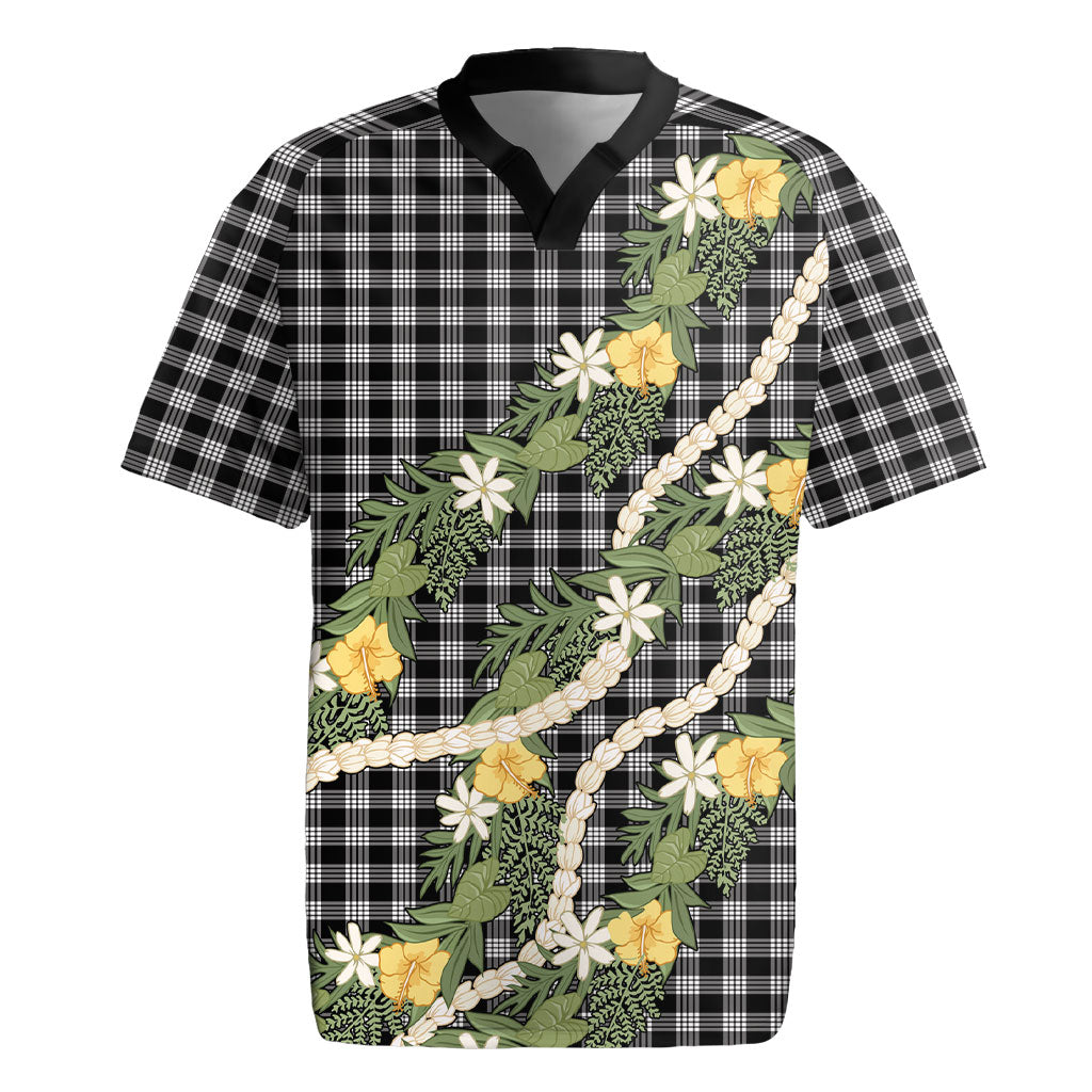 Aloha Puakenikeni Anthurium Pikake Lei Rugby Jersey Black Hawaiian Palaka Pattern LT9 Black - Polynesian Pride