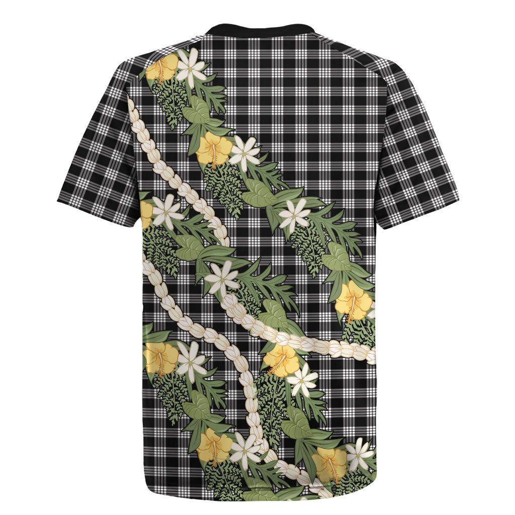 Aloha Puakenikeni Anthurium Pikake Lei Rugby Jersey Black Hawaiian Palaka Pattern LT9 - Polynesian Pride