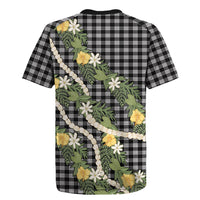 Aloha Puakenikeni Anthurium Pikake Lei Rugby Jersey Black Hawaiian Palaka Pattern LT9 - Polynesian Pride