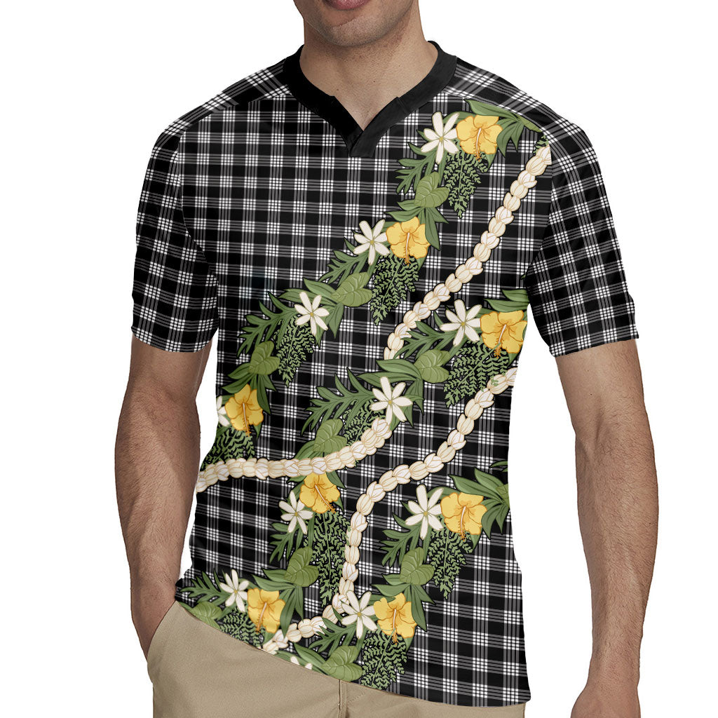 Aloha Puakenikeni Anthurium Pikake Lei Rugby Jersey Black Hawaiian Palaka Pattern LT9 - Polynesian Pride