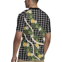 Aloha Puakenikeni Anthurium Pikake Lei Rugby Jersey Black Hawaiian Palaka Pattern LT9 - Polynesian Pride