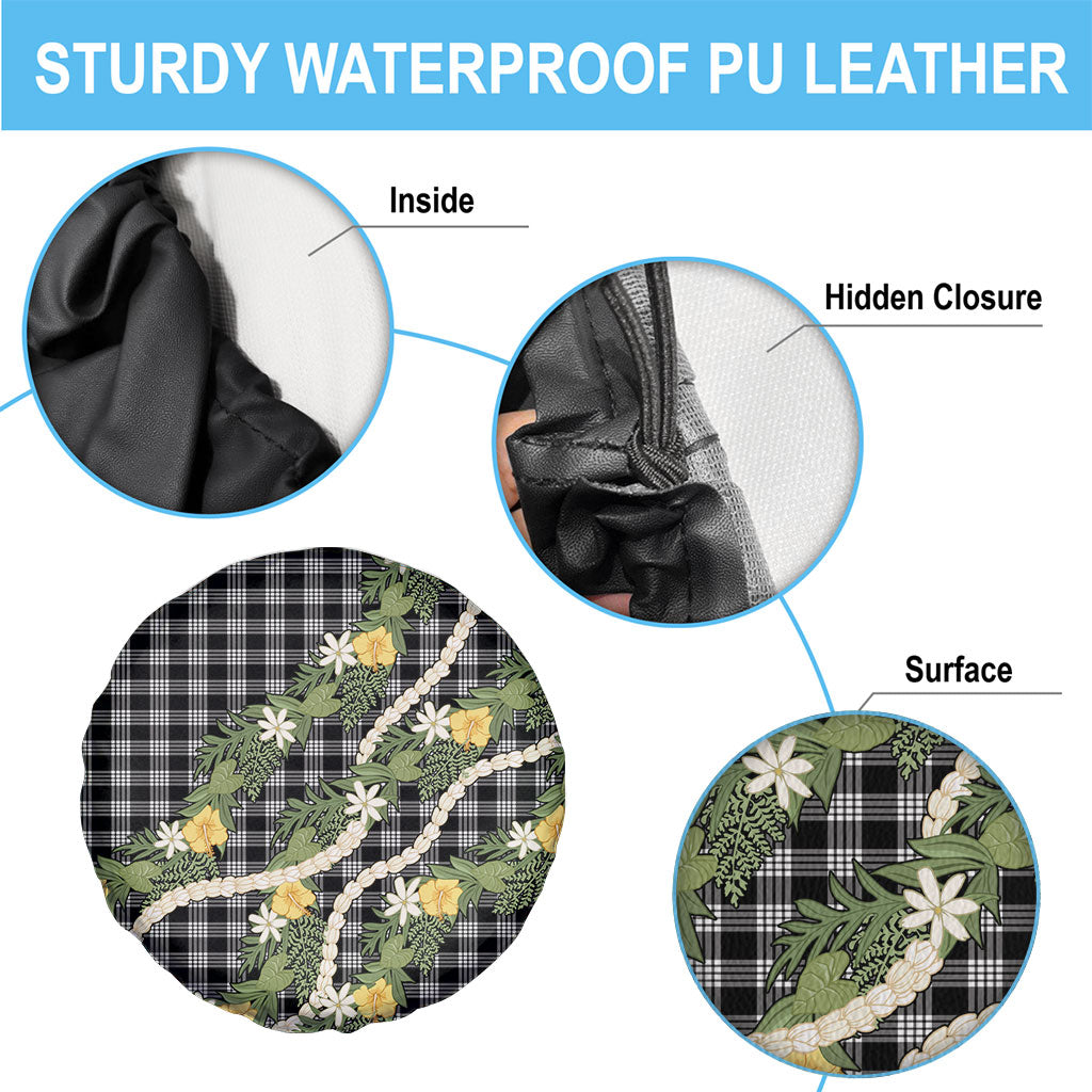 Aloha Puakenikeni Anthurium Pikake Lei Spare Tire Cover Black Hawaiian Palaka Pattern