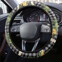 Aloha Puakenikeni Anthurium Pikake Lei Steering Wheel Cover Black Hawaiian Palaka Pattern LT9 - Polynesian Pride