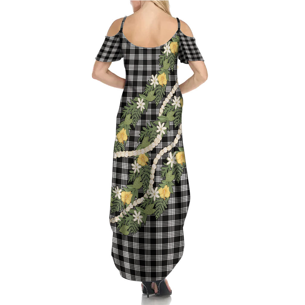 Aloha Puakenikeni Anthurium Pikake Lei Summer Maxi Dress Black Hawaiian Palaka Pattern