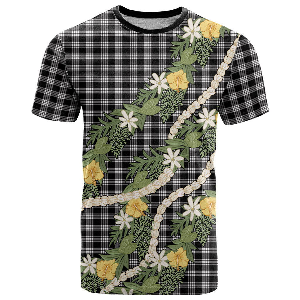 Aloha Puakenikeni Anthurium Pikake Lei T Shirt Black Hawaiian Palaka Pattern LT9 Black - Polynesian Pride