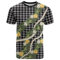 Aloha Puakenikeni Anthurium Pikake Lei T Shirt Black Hawaiian Palaka Pattern LT9 Black - Polynesian Pride