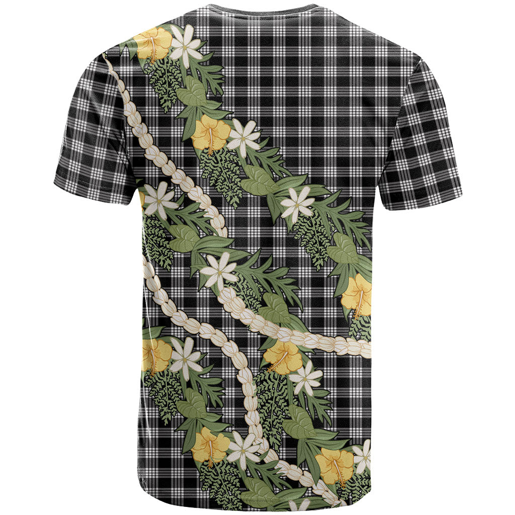 Aloha Puakenikeni Anthurium Pikake Lei T Shirt Black Hawaiian Palaka Pattern LT9 - Polynesian Pride