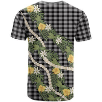 Aloha Puakenikeni Anthurium Pikake Lei T Shirt Black Hawaiian Palaka Pattern LT9 - Polynesian Pride