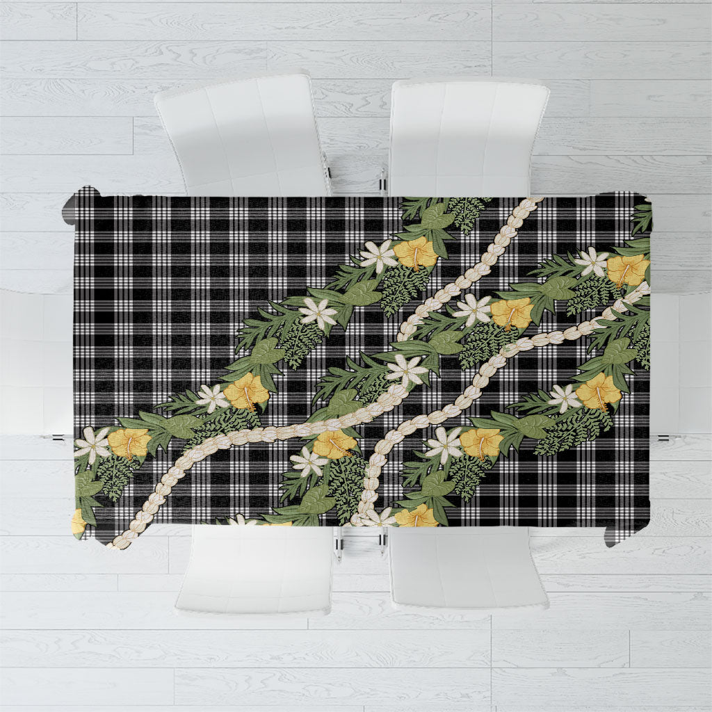 Aloha Puakenikeni Anthurium Pikake Lei Tablecloth Black Hawaiian Palaka Pattern
