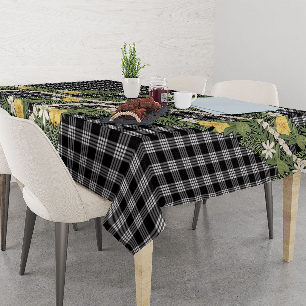 Aloha Puakenikeni Anthurium Pikake Lei Tablecloth Black Hawaiian Palaka Pattern