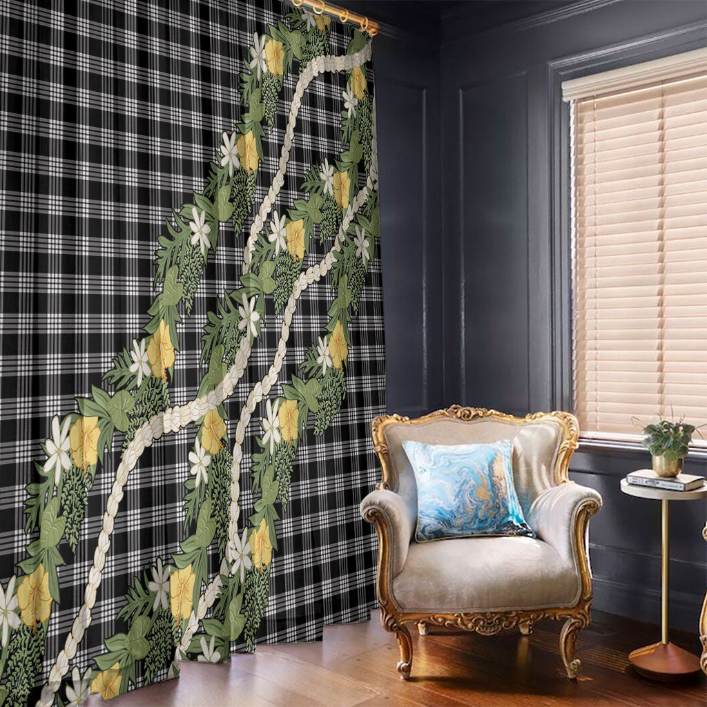 Aloha Puakenikeni Anthurium Pikake Lei Window Curtain Black Hawaiian Palaka Pattern LT9 - Polynesian Pride