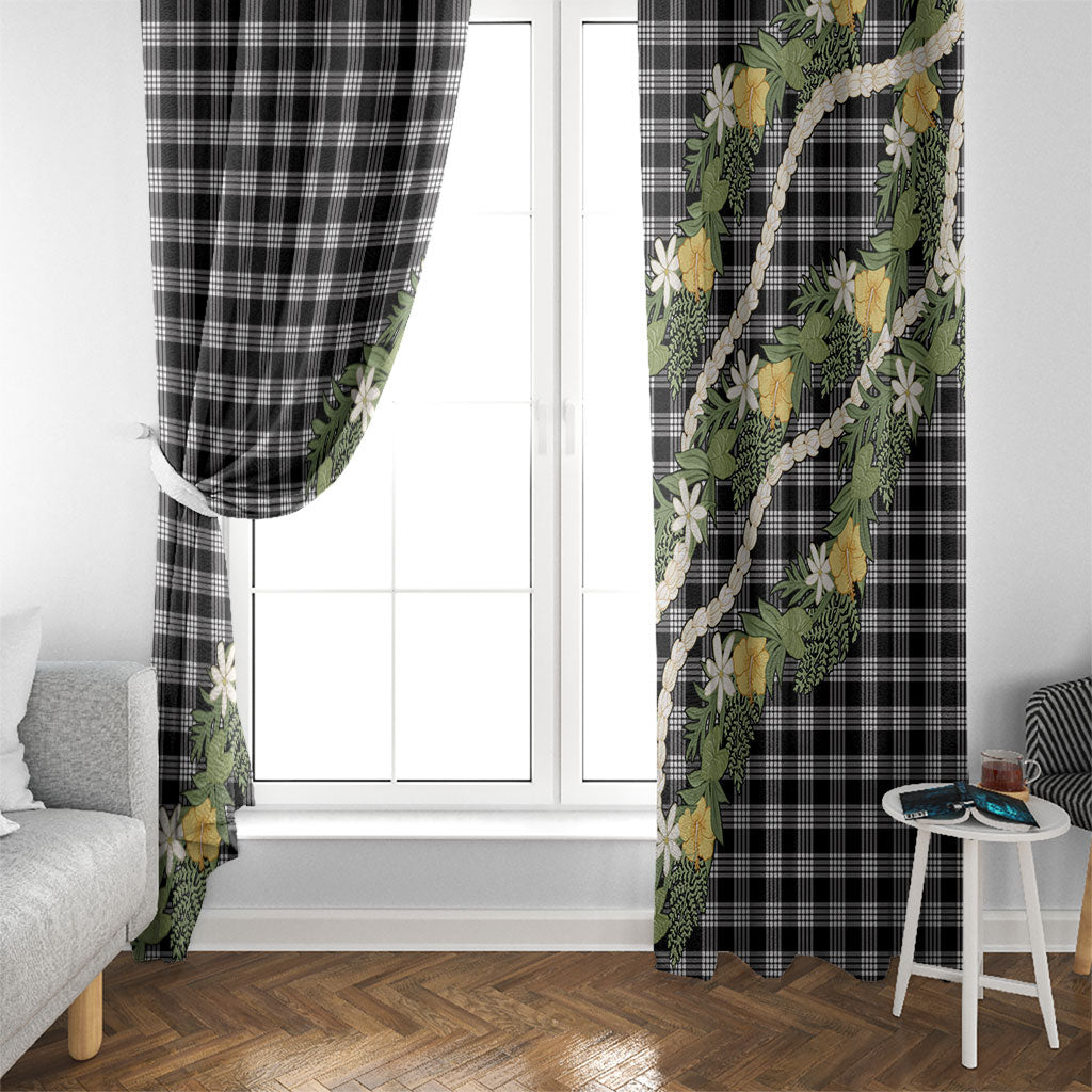 Aloha Puakenikeni Anthurium Pikake Lei Window Curtain Black Hawaiian Palaka Pattern LT9 - Polynesian Pride