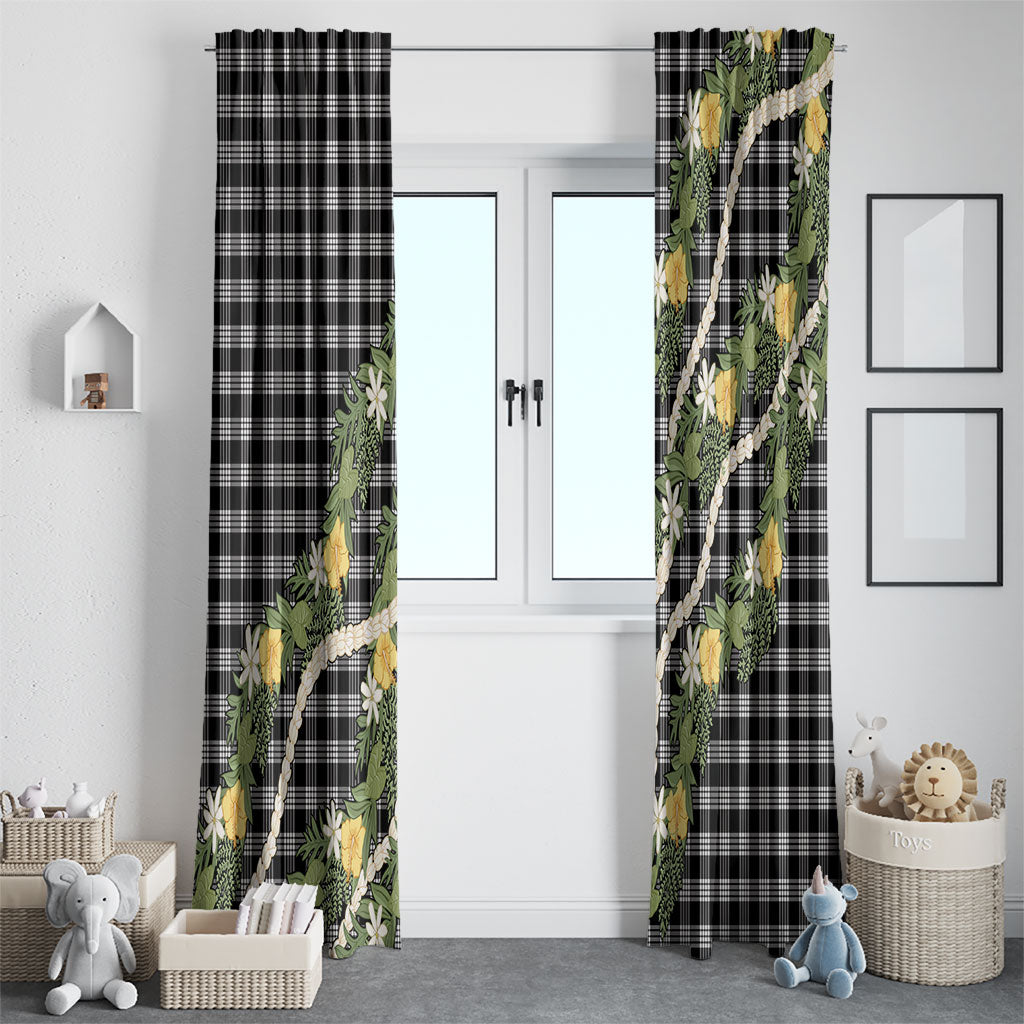 Aloha Puakenikeni Anthurium Pikake Lei Window Curtain Black Hawaiian Palaka Pattern LT9 - Polynesian Pride