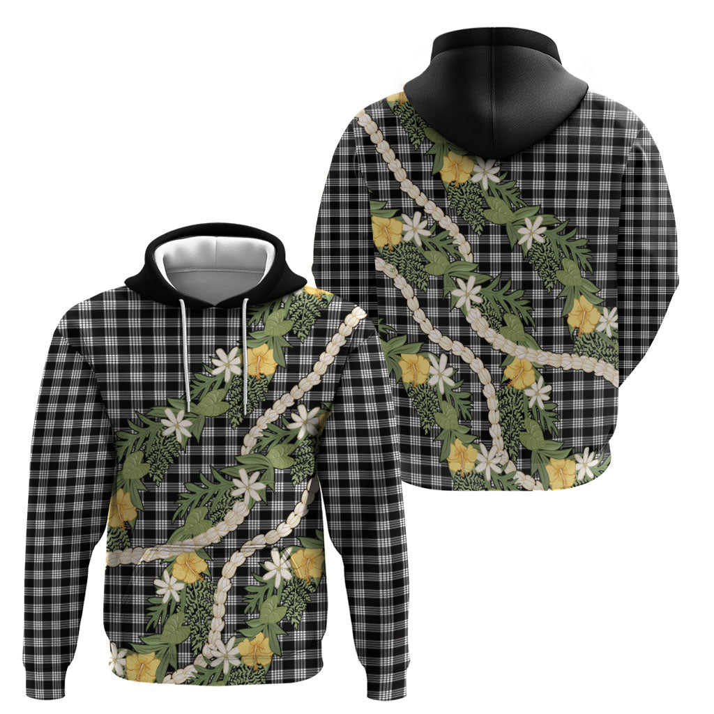 Aloha Puakenikeni Anthurium Pikake Lei Zip Hoodie Black Hawaiian Palaka Pattern