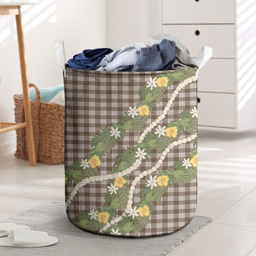 Aloha Puakenikeni Anthurium Pikake Lei Laundry Basket Chocolate Hawaiian Palaka Pattern
