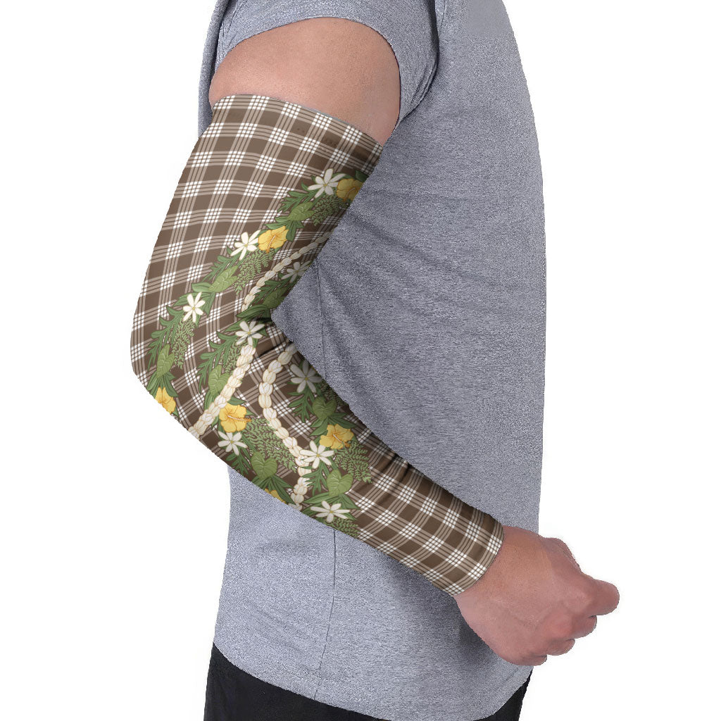 Aloha Puakenikeni Anthurium Pikake Lei Arm Sleeves Chocolate Hawaiian Palaka Pattern LT9 - Polynesian Pride