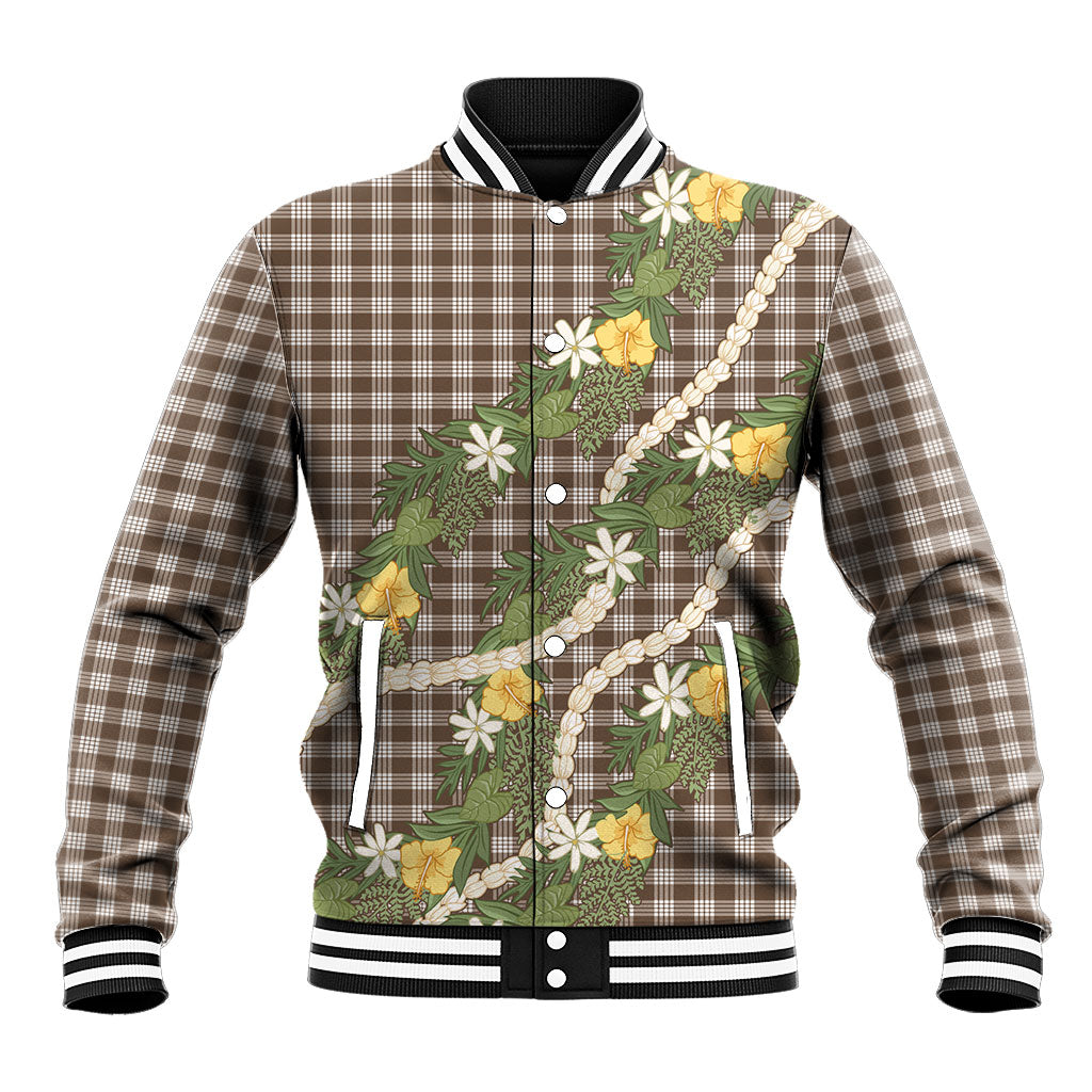 Aloha Puakenikeni Anthurium Pikake Lei Baseball Jacket Chocolate Hawaiian Palaka Pattern