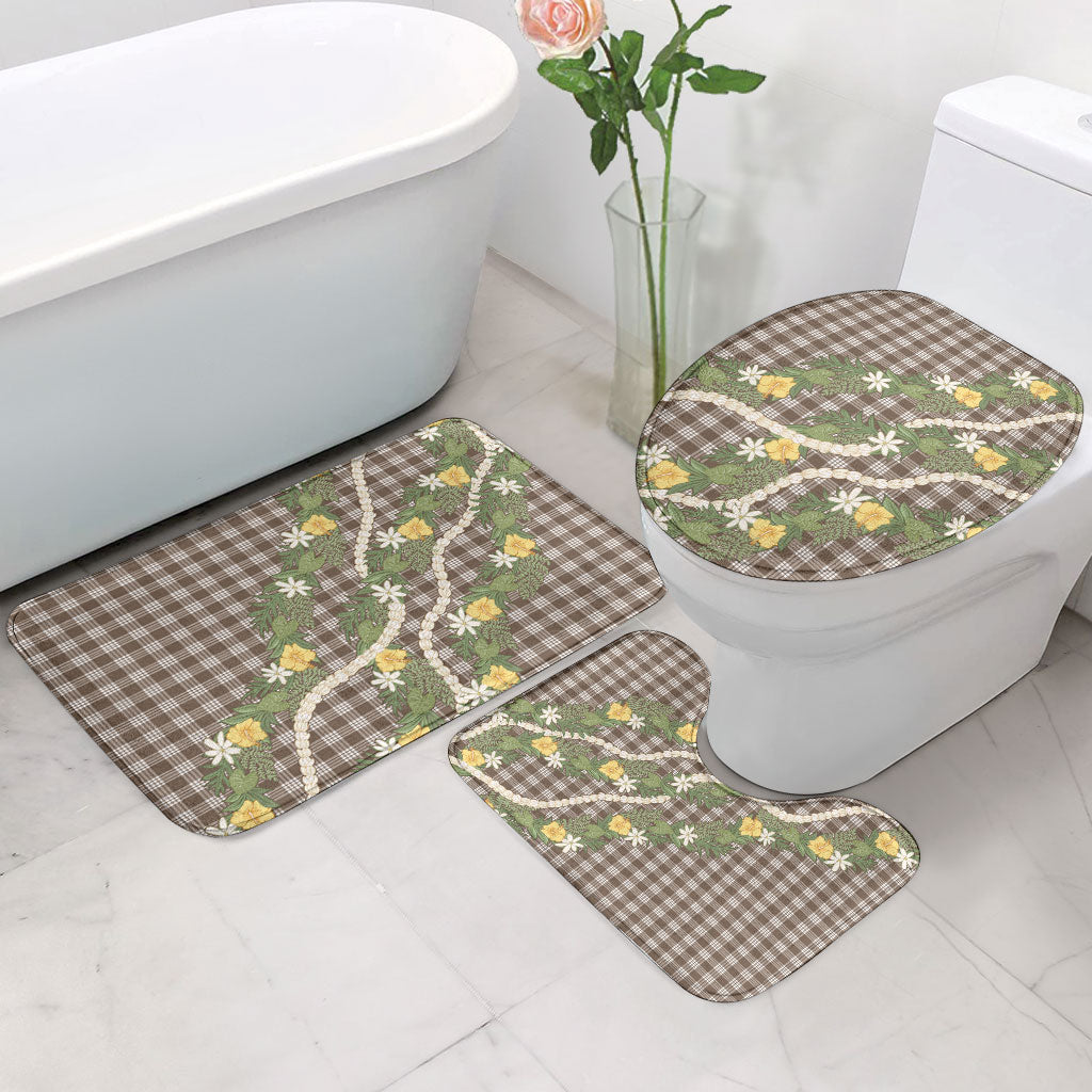 Aloha Puakenikeni Anthurium Pikake Lei Bathroom Set Chocolate Hawaiian Palaka Pattern
