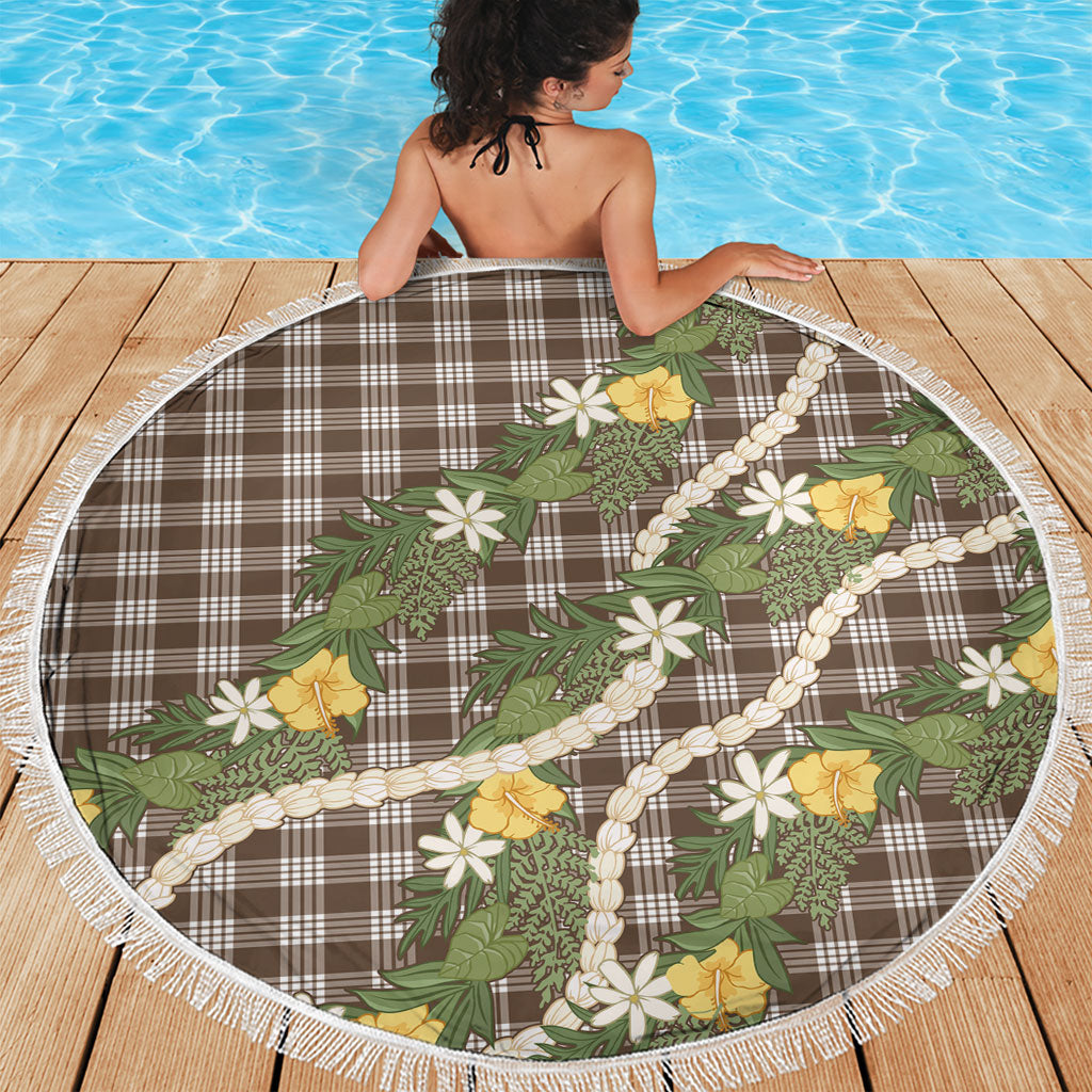 Aloha Puakenikeni Anthurium Pikake Lei Beach Blanket Chocolate Hawaiian Palaka Pattern LT9 - Polynesian Pride