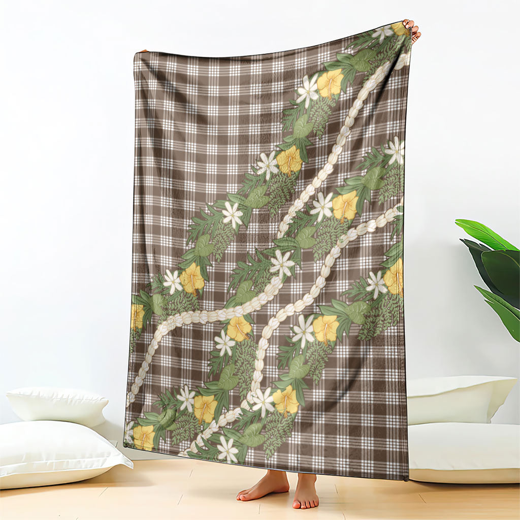 Aloha Puakenikeni Anthurium Pikake Lei Blanket Chocolate Hawaiian Palaka Pattern