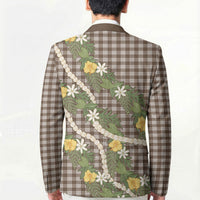 Aloha Puakenikeni Anthurium Pikake Lei Blazer Chocolate Hawaiian Palaka Pattern