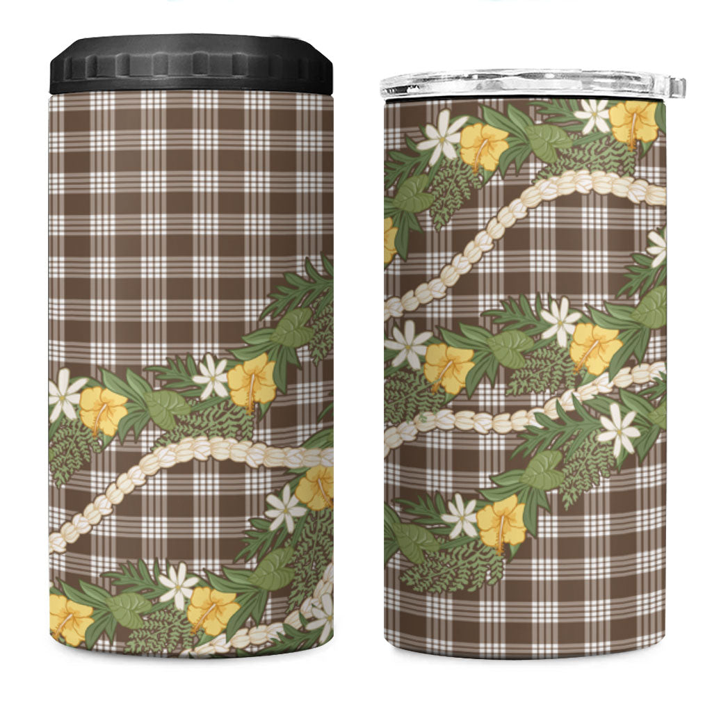 Aloha Puakenikeni Anthurium Pikake Lei 4 in 1 Can Cooler Tumbler Chocolate Hawaiian Palaka Pattern LT9 One Size: 16 oz Chocolate - Polynesian Pride
