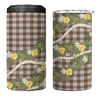 Aloha Puakenikeni Anthurium Pikake Lei 4 in 1 Can Cooler Tumbler Chocolate Hawaiian Palaka Pattern LT9 One Size: 16 oz Chocolate - Polynesian Pride