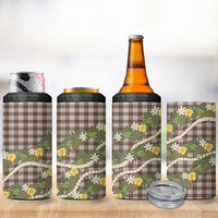 Aloha Puakenikeni Anthurium Pikake Lei 4 in 1 Can Cooler Tumbler Chocolate Hawaiian Palaka Pattern LT9 - Polynesian Pride