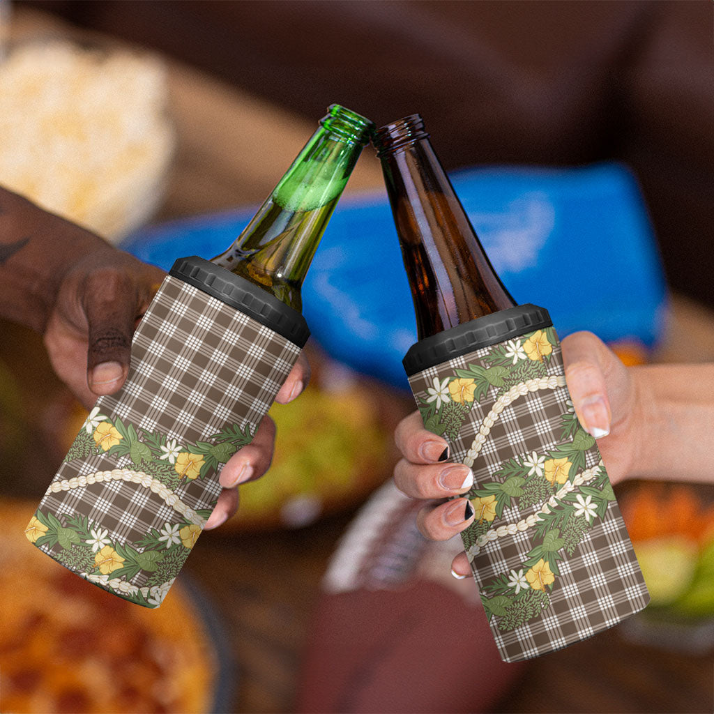 Aloha Puakenikeni Anthurium Pikake Lei 4 in 1 Can Cooler Tumbler Chocolate Hawaiian Palaka Pattern LT9 - Polynesian Pride