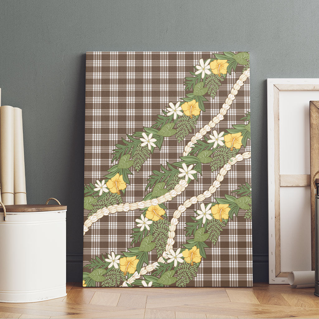 Aloha Puakenikeni Anthurium Pikake Lei Canvas Wall Art Chocolate Hawaiian Palaka Pattern LT9 - Polynesian Pride