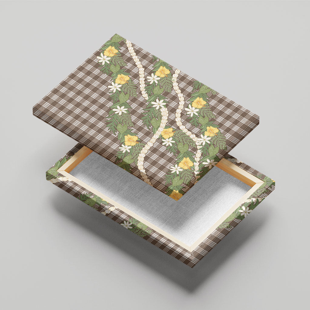 Aloha Puakenikeni Anthurium Pikake Lei Canvas Wall Art Chocolate Hawaiian Palaka Pattern LT9 - Polynesian Pride