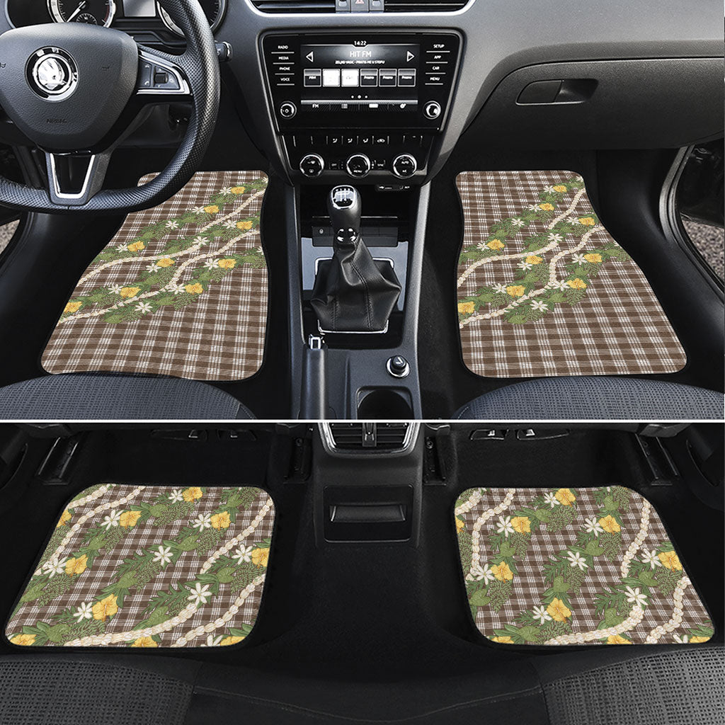 Aloha Puakenikeni Anthurium Pikake Lei Car Mats Chocolate Hawaiian Palaka Pattern LT9 Set 4pcs Chocolate - Polynesian Pride