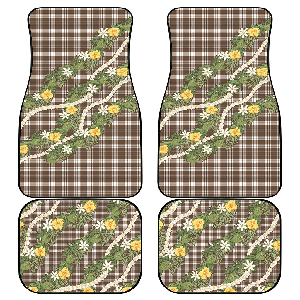 Aloha Puakenikeni Anthurium Pikake Lei Car Mats Chocolate Hawaiian Palaka Pattern LT9 - Polynesian Pride