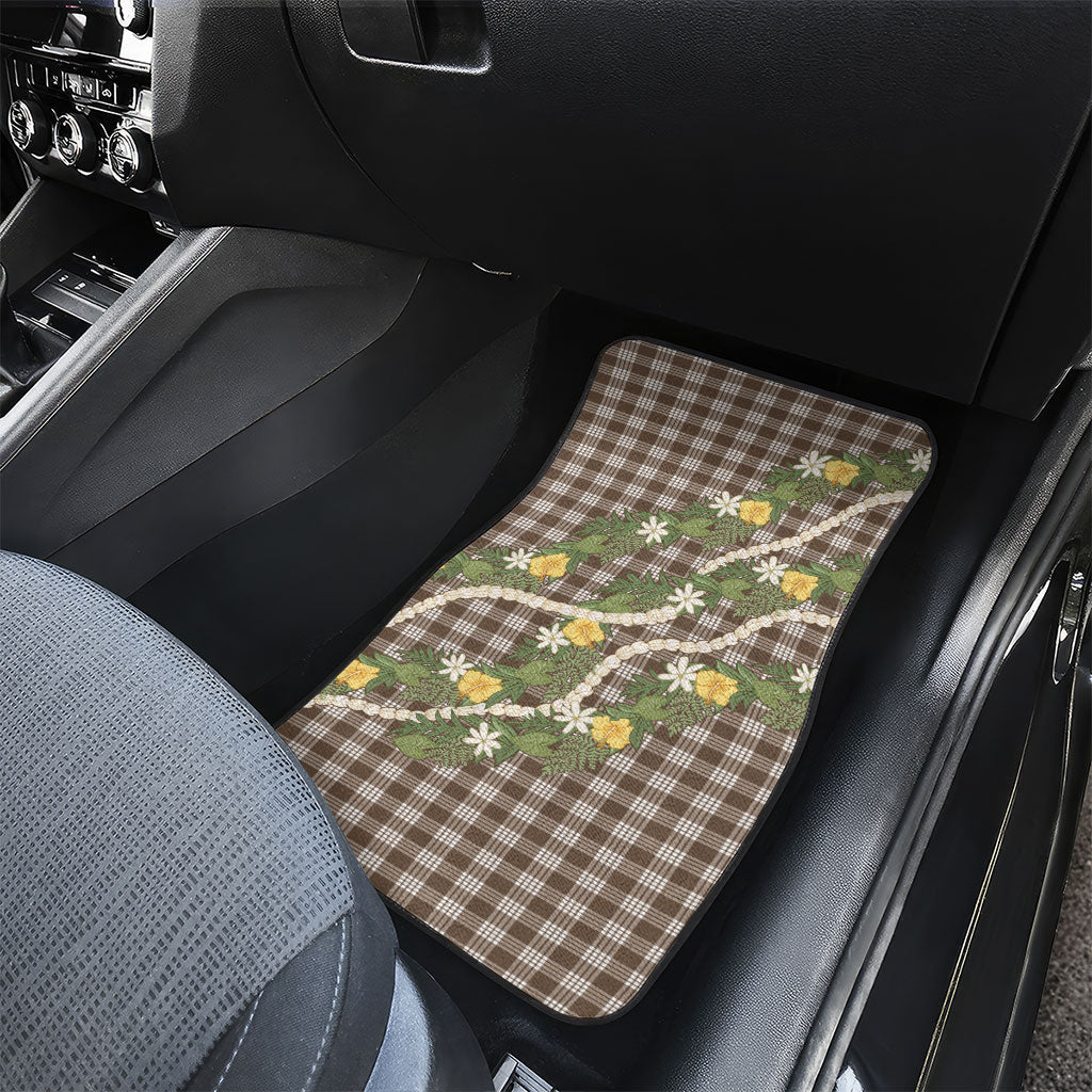 Aloha Puakenikeni Anthurium Pikake Lei Car Mats Chocolate Hawaiian Palaka Pattern LT9 - Polynesian Pride