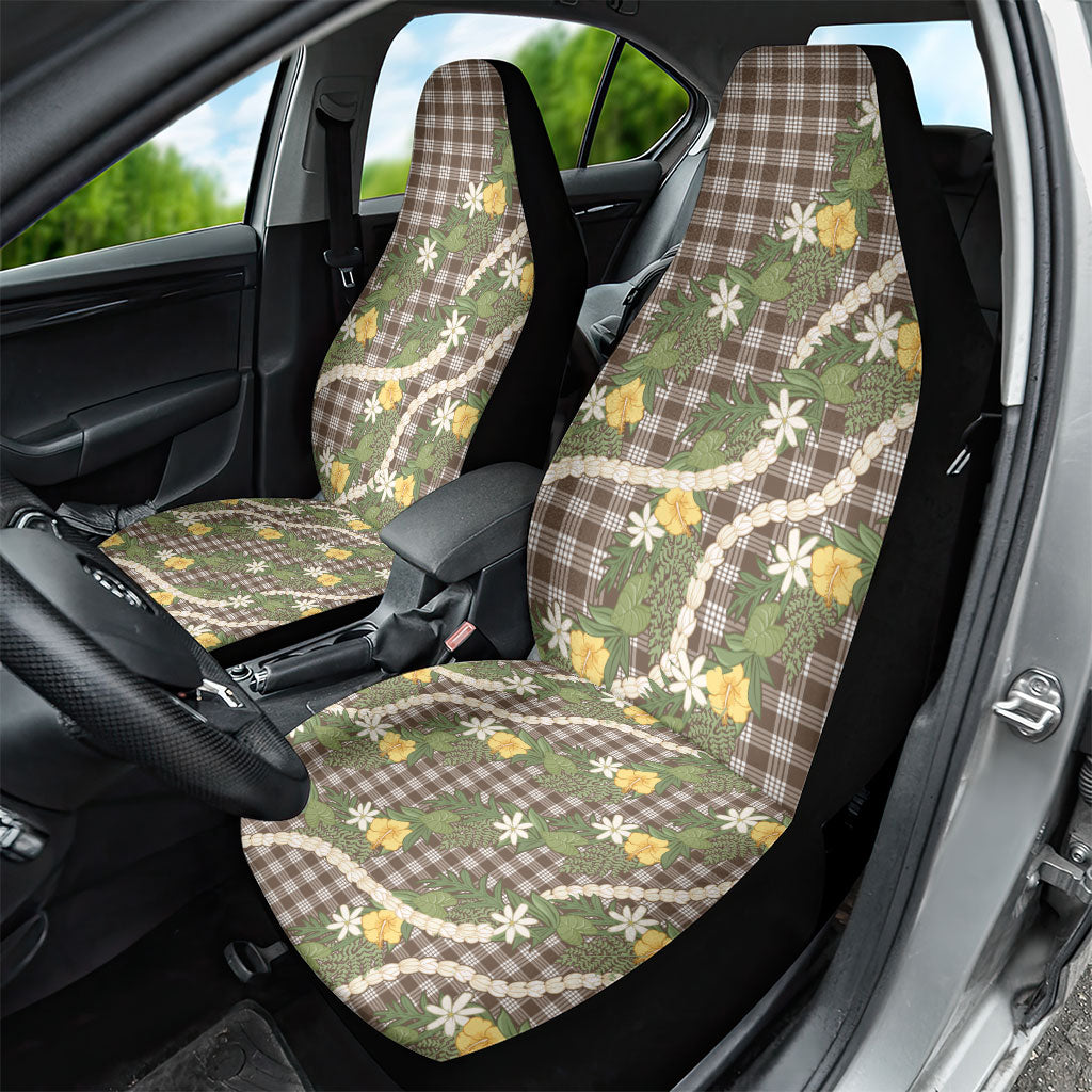 Aloha Puakenikeni Anthurium Pikake Lei Car Seat Cover Chocolate Hawaiian Palaka Pattern