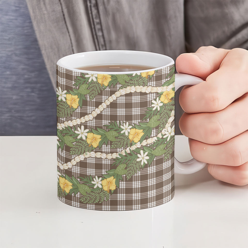 Aloha Puakenikeni Anthurium Pikake Lei Ceramic Mug Chocolate Hawaiian Palaka Pattern