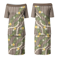 Aloha Puakenikeni Anthurium Pikake Lei Couples Matching Puletasi and Hawaiian Shirt Chocolate Hawaiian Palaka Pattern LT9 - Polynesian Pride