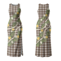 Aloha Puakenikeni Anthurium Pikake Lei Couples Matching Tank Maxi Dress and Long Sleeve Button Shirt Chocolate Hawaiian Palaka Pattern LT9 - Polynesian Pride