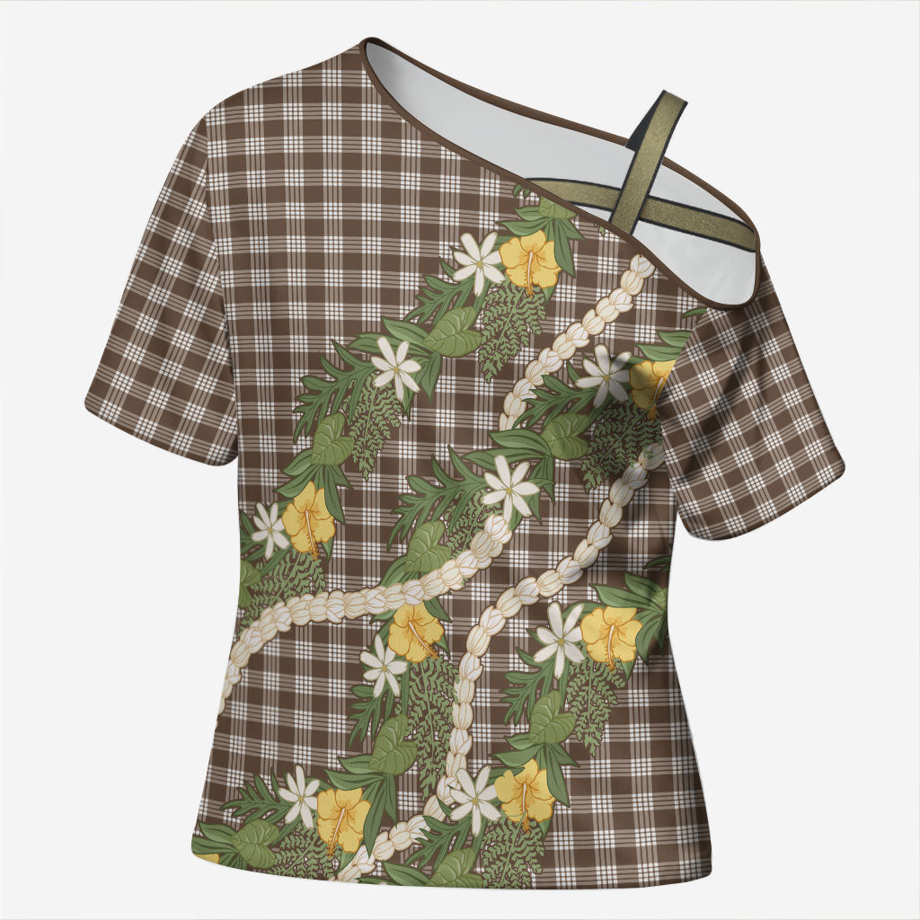 Aloha Puakenikeni Anthurium Pikake Lei Cross Shoulder Shirt Chocolate Hawaiian Palaka Pattern
