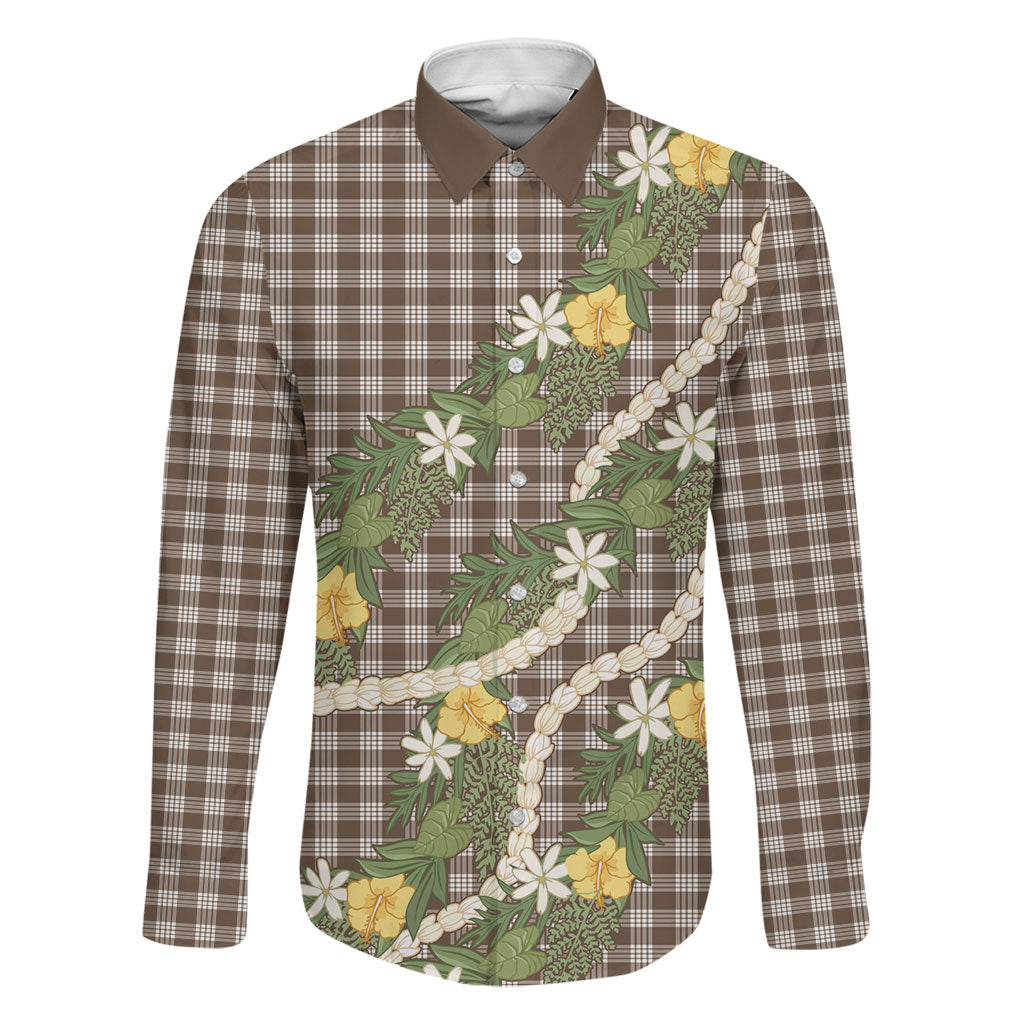 Aloha Puakenikeni Anthurium Pikake Lei Family Matching Off Shoulder Short Dress and Hawaiian Shirt Chocolate Hawaiian Palaka Pattern