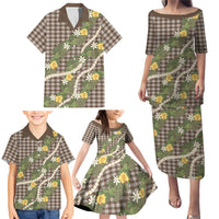 Aloha Puakenikeni Anthurium Pikake Lei Family Matching Puletasi and Hawaiian Shirt Chocolate Hawaiian Palaka Pattern
