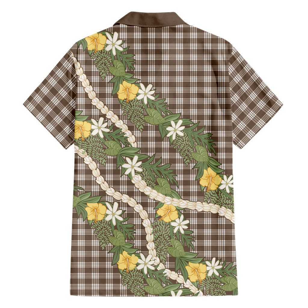Aloha Puakenikeni Anthurium Pikake Lei Family Matching Short Sleeve Bodycon Dress and Hawaiian Shirt Chocolate Hawaiian Palaka Pattern