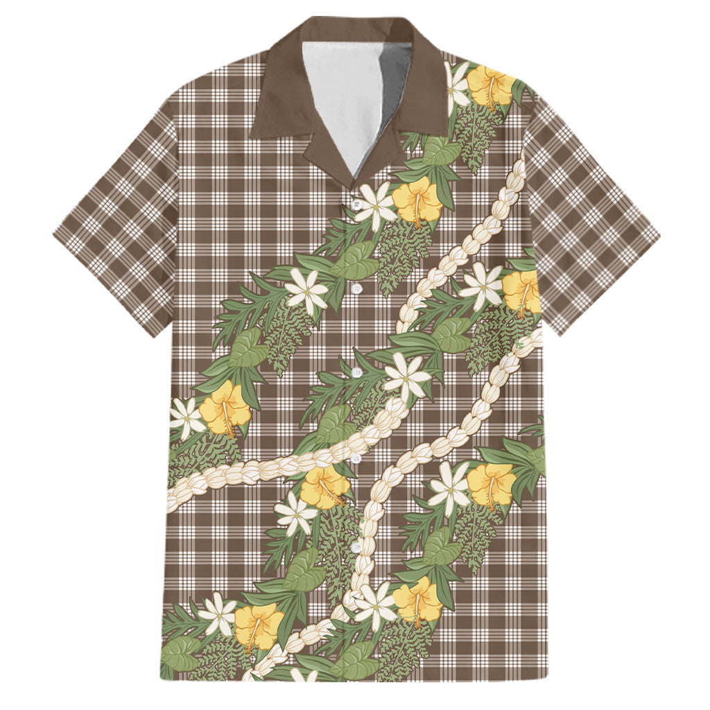 Aloha Puakenikeni Anthurium Pikake Lei Family Matching Tank Maxi Dress and Hawaiian Shirt Chocolate Hawaiian Palaka Pattern