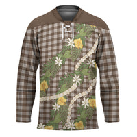 Aloha Puakenikeni Anthurium Pikake Lei Hockey Jersey Chocolate Hawaiian Palaka Pattern LT9 Unisex Chocolate - Polynesian Pride